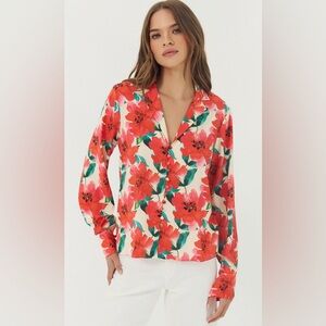 NWT. Hutch Cain Top in Ivory/Coral Satin Size Small